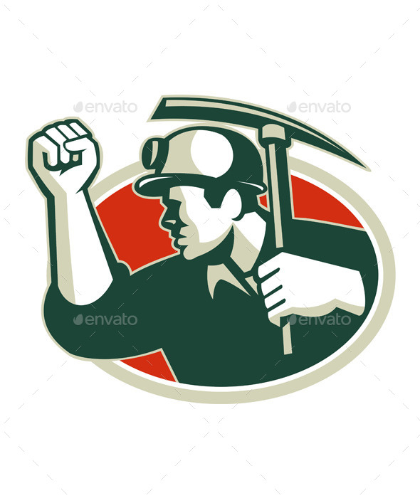 Coal Miner Pump Fist with Pick Ax Retro Coal Miner Pump Fist with Pick Ax Retro
