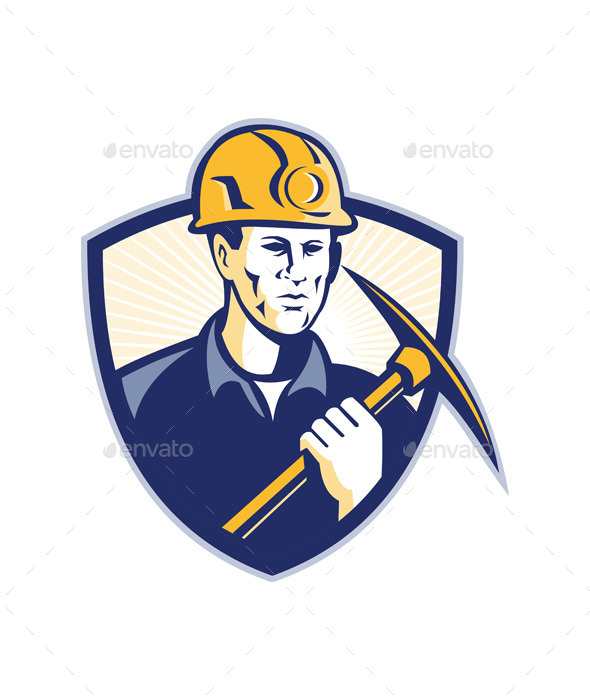 Coal Miner With Pick Axe Shield Retro (People)