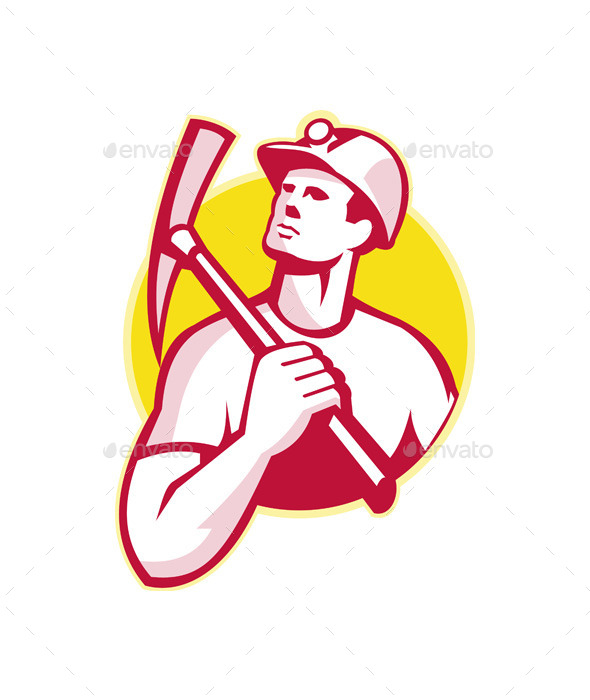 GraphicRiver Coal Miner with Pick Axe Looking Up Retro 9936069 GraphicRiver Coal Miner with Pick Axe Looking Up Retro 9936069