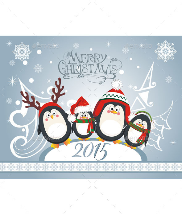 GraphicRiver Christmas Card with Penguins 9937385 GraphicRiver Christmas Card with Penguins 9937385