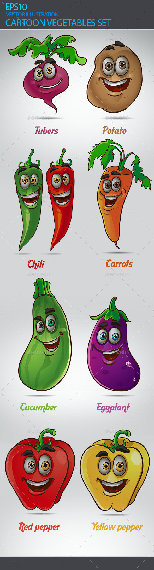 Cartoon Vegetables Set (Flowers & Plants)