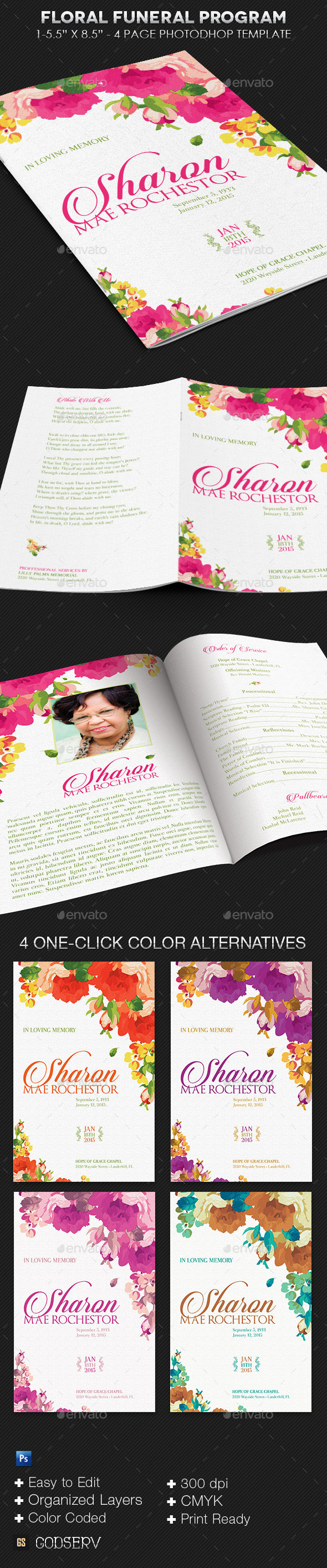 Floral Funeral Program Template (Informational)