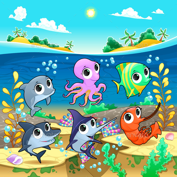 GraphicRiver Marine Animals in the Sea 9951022 GraphicRiver Marine Animals in the Sea 9951022