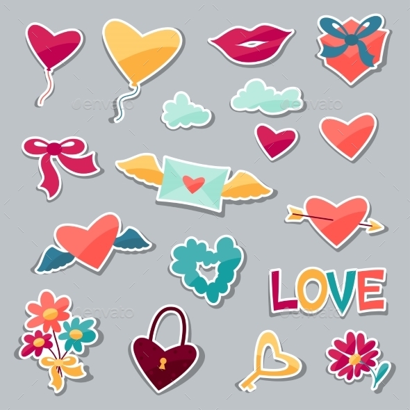 GraphicRiver Set of Valentine s and Wedding Stickers 9951385 GraphicRiver Set of Valentine s and Wedding Stickers 9951385