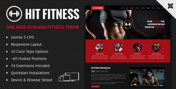 Hit Fitness & Gym One Page Joomla Theme