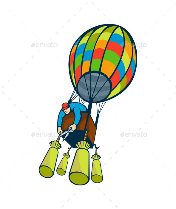 Man Cutting Ballast Hot Air Balloon Man Cutting Ballast Hot Air Balloon