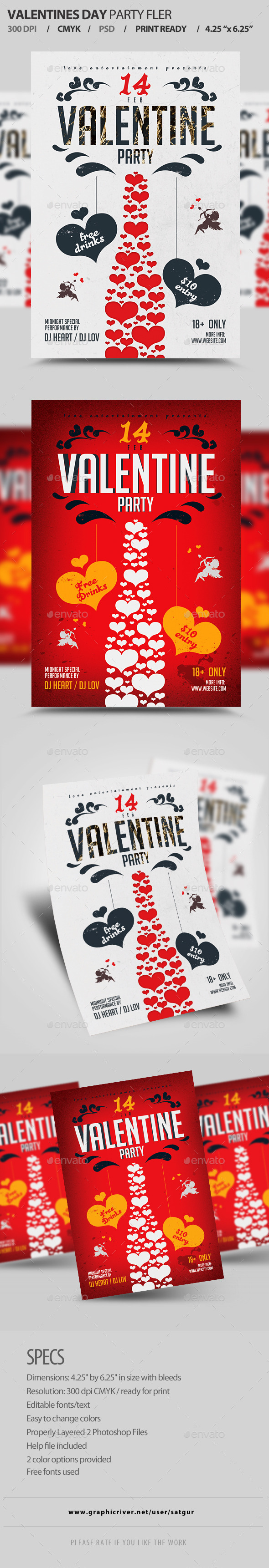 Valentines Day Party Flyer Template PSD (Clubs & Parties)