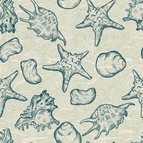 Seamless Background with Shells Seamless Background with Shells