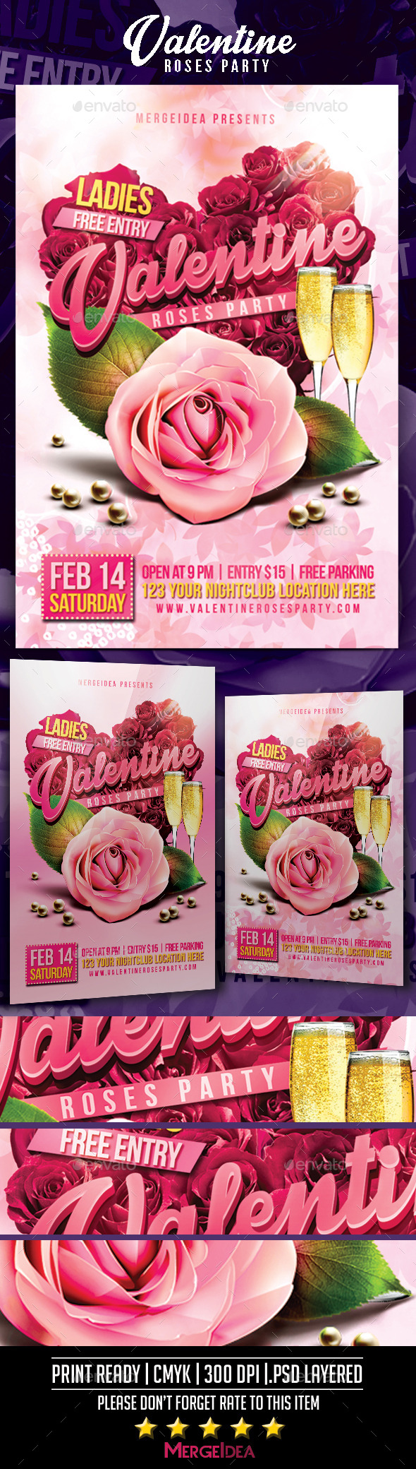 Valentine Roses Party Flyer (Clubs & Parties)