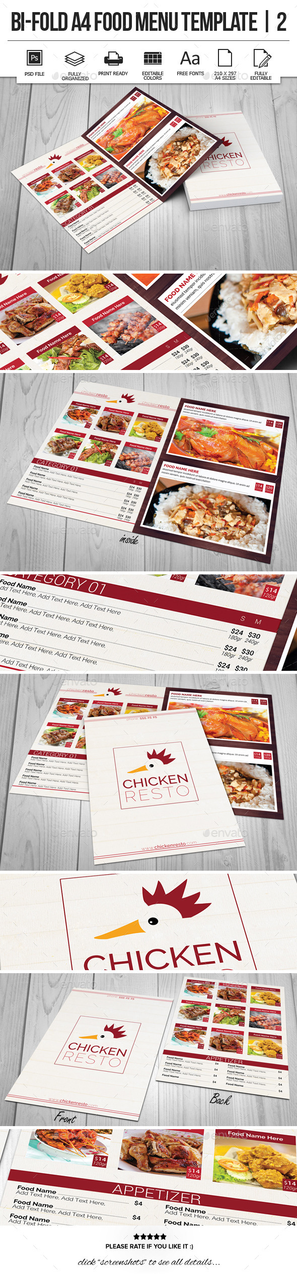 Bi-Fold A4 Food Menu Template | 2 (Food Menus)