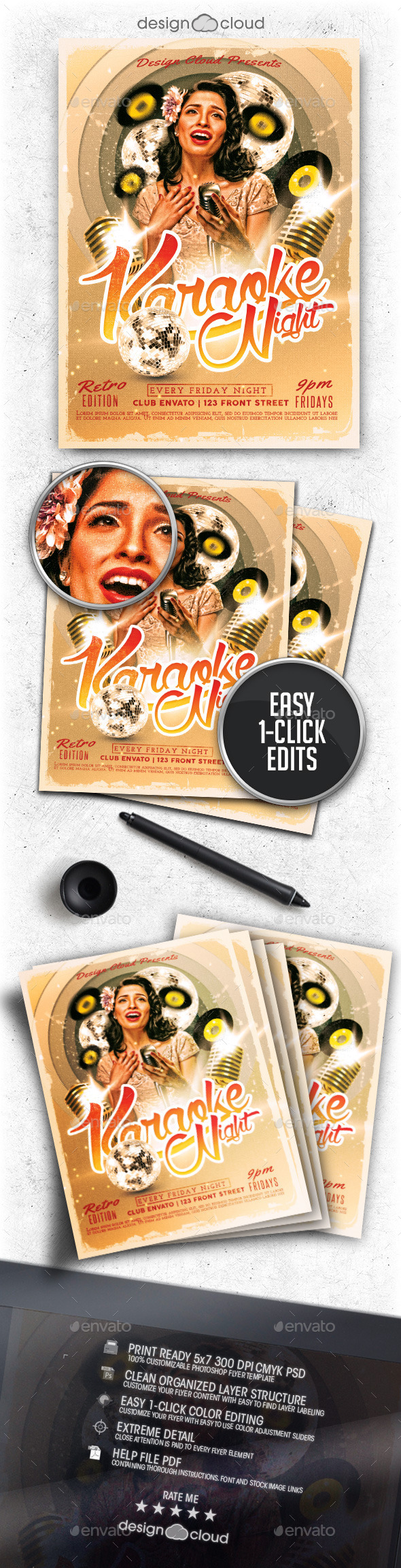 Retro Karaoke Night Flyer Template