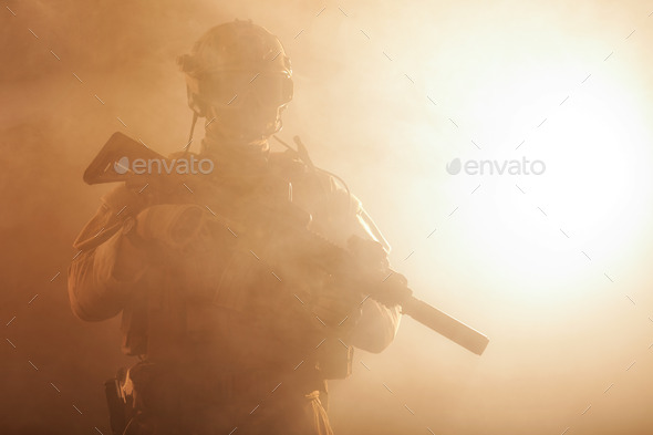 soldier in the smoke