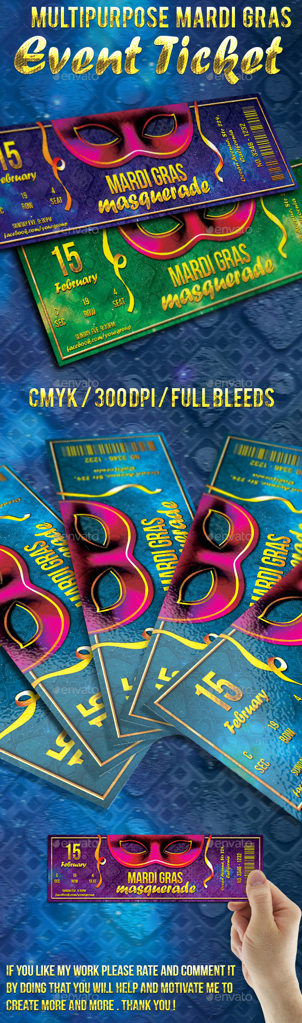GraphicRiver Mardi Gras multipurpose event ticket 9962044 GraphicRiver Mardi Gras multipurpose event ticket 9962044