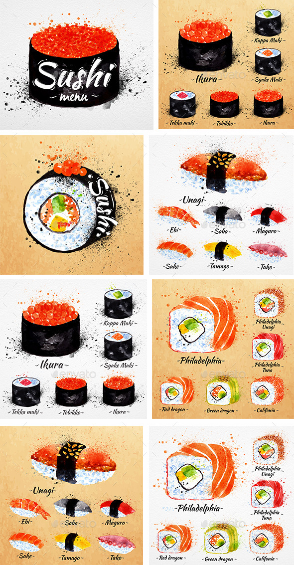 GraphicRiver Watercolor Sushi Menu 9965505 GraphicRiver Watercolor Sushi Menu 9965505