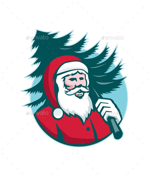Santa Claus Carrying Christmas Tree Retro Santa Claus Carrying Christmas Tree Retro