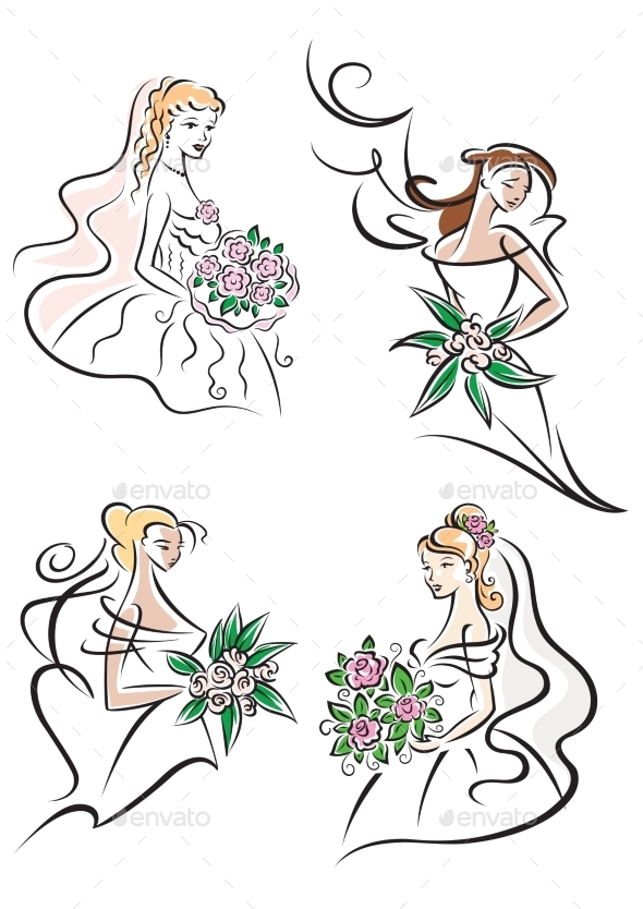 Bride with Bouquet Icons Bride with Bouquet Icons