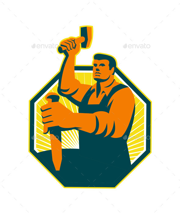 GraphicRiver Carpenter Sculptor Hammer Chisel 9966351 GraphicRiver Carpenter Sculptor Hammer Chisel 9966351