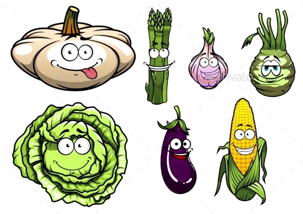 Cartooned Squash Asparagus Garlic Kohlrabi Cabbage Cartooned Squash Asparagus Garlic Kohlrabi Cabbage
