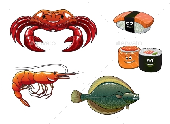 GraphicRiver Seafood Cartoon Characters 9967605 GraphicRiver Seafood Cartoon Characters 9967605