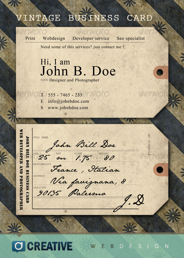 Vintage ticket Business Card Vintage ticket Business Card