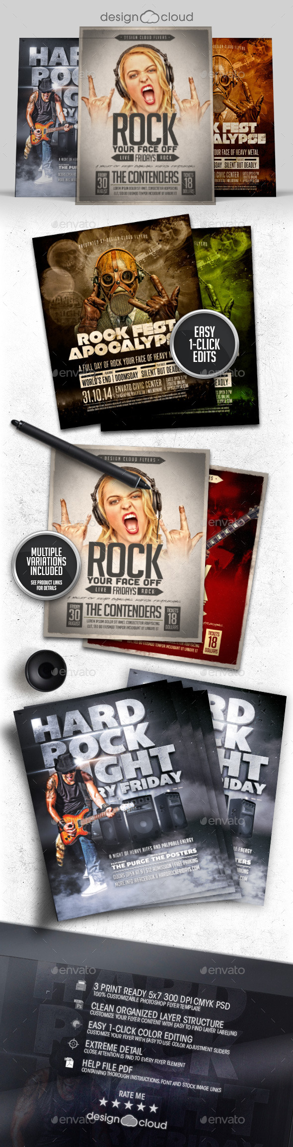 Rock-n-Roll Flyer / Poster Template Bundle (Concerts)