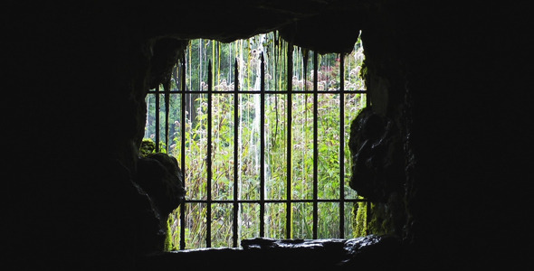 Waterfall and Nature Behind Iron Fence in Cave 1 Waterfall and Nature Behind Iron Fence in Cave 1