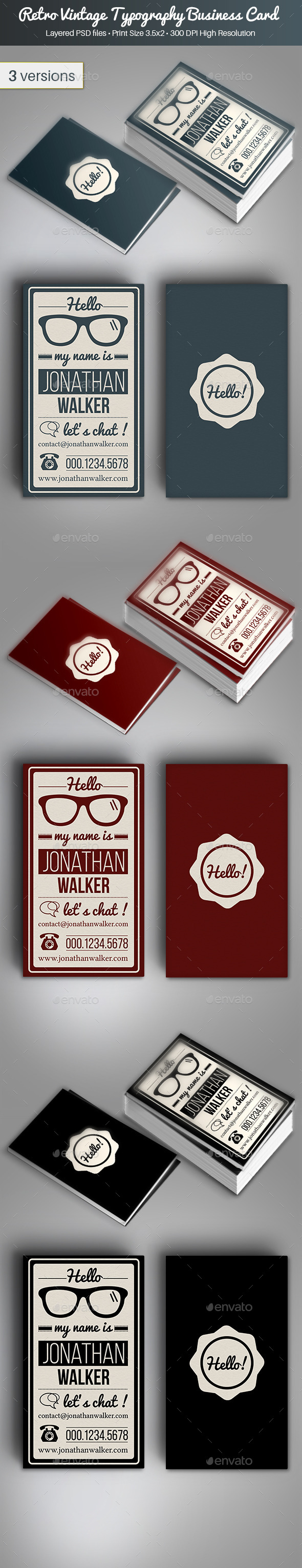 Retro Vintage Typography Business Card Retro Vintage Typography Business Card