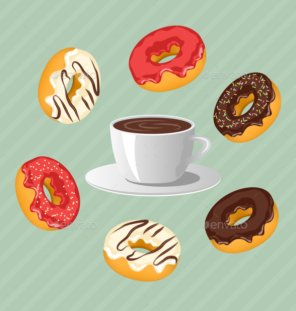 GraphicRiver Donuts with Cup of Coffee on Blue Background 9993507 GraphicRiver Donuts with Cup of Coffee on Blue Background 9993507