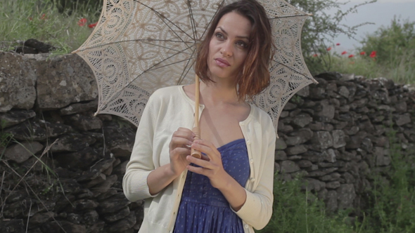 Beautiful Girl With Umbrella Countryside Spring 2 Beautiful Girl With Umbrella Countryside Spring 2