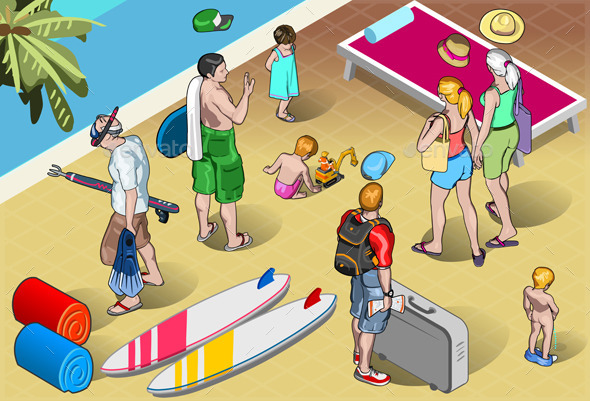 GraphicRiver Isometric Tourists Peoples Set at Resort 9994902 GraphicRiver Isometric Tourists Peoples Set at Resort 9994902