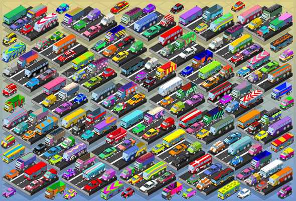 GraphicRiver Isometric Cars Buses Trucks and Vans Collection 9994930 GraphicRiver Isometric Cars Buses Trucks and Vans Collection 9994930