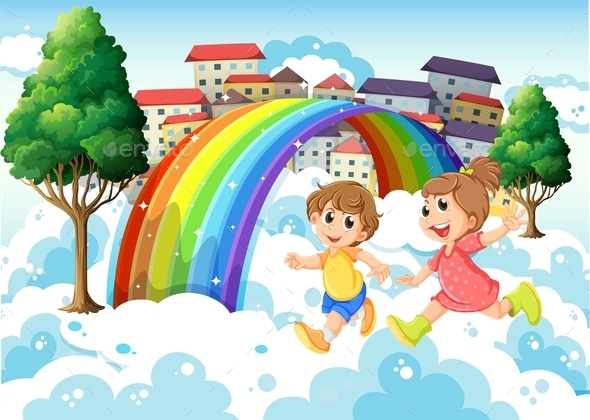 GraphicRiver Kids Playing Near the Rainbow 9995204 GraphicRiver Kids Playing Near the Rainbow 9995204