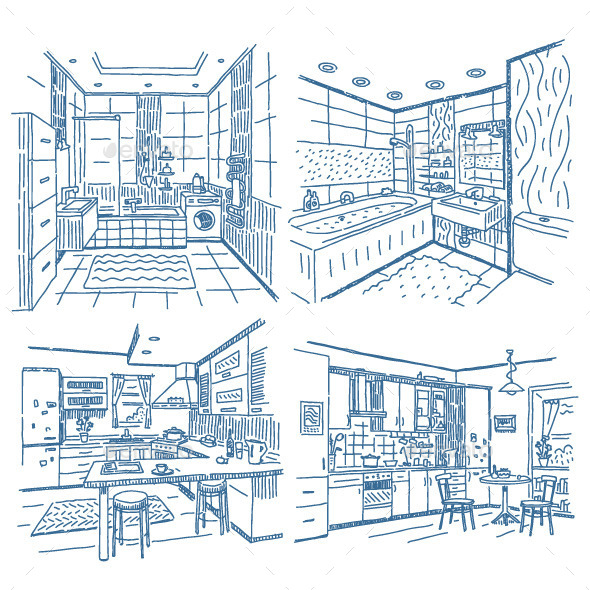 GraphicRiver Bathroom and Kitchen Drawings Set 9998161 GraphicRiver Bathroom and Kitchen Drawings Set 9998161