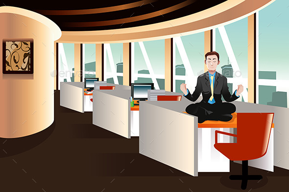 Businessman Meditating in the Office Businessman Meditating in the Office