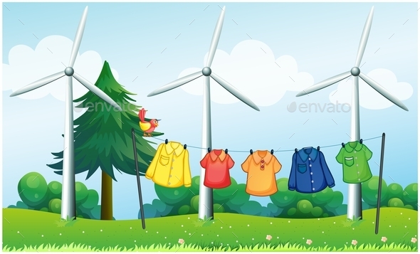 GraphicRiver Hilltop with Hanging Clothes and Windmills 10004545 GraphicRiver Hilltop with Hanging Clothes and Windmills 10004545