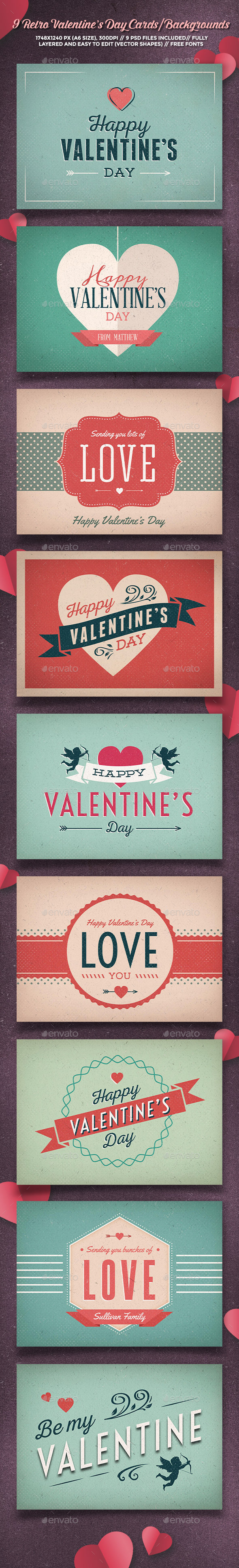 9 Retro Valentine's Day Cards Backgrounds 9 Retro Valentine's Day Cards Backgrounds
