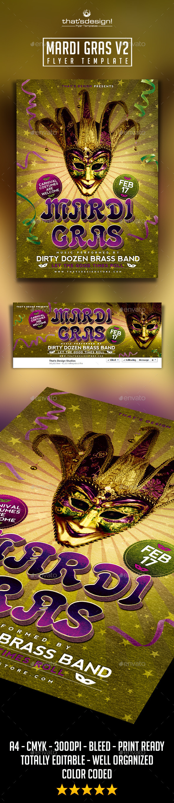 Mardi Gras Flyer Template V2 (Holidays)