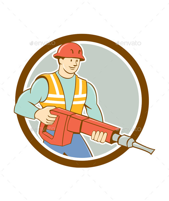 GraphicRiver Construction Worker Jackhammer Circle Cartoon 10014558 GraphicRiver Construction Worker Jackhammer Circle Cartoon 10014558