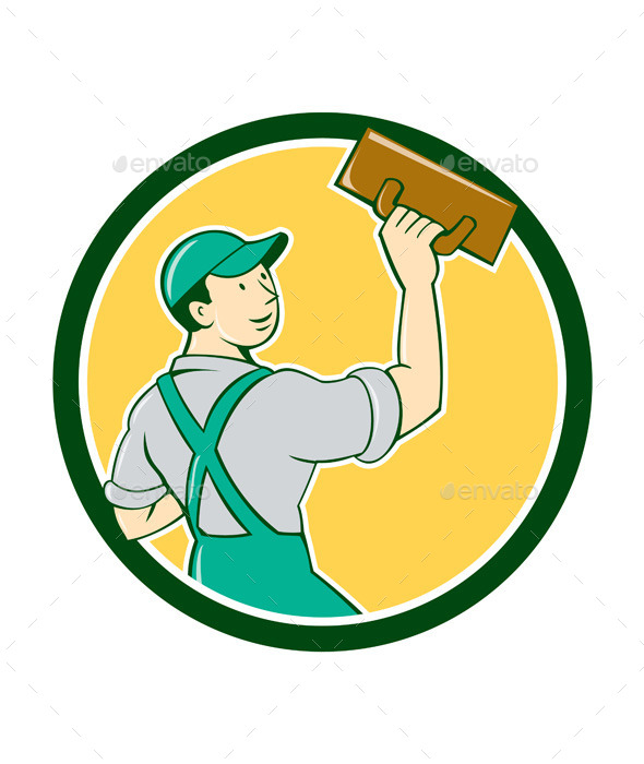 GraphicRiver Plasterer Masonry Trowel Circle Cartoon 10014900 GraphicRiver Plasterer Masonry Trowel Circle Cartoon 10014900