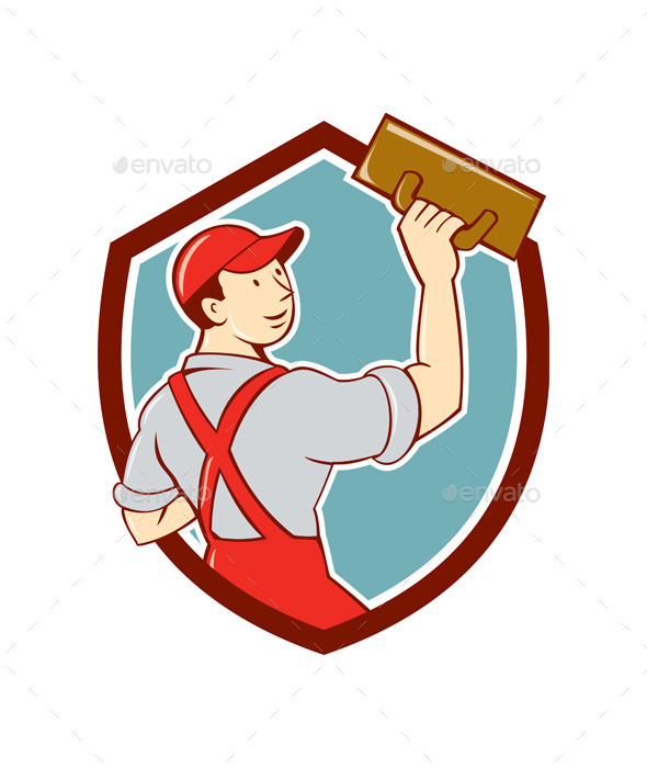 Plasterer Masonry Trowel Shield Cartoon Plasterer Masonry Trowel Shield Cartoon