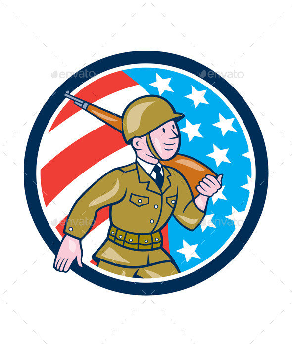 GraphicRiver World War Two Soldier American Marching Cartoon 10014982 GraphicRiver World War Two Soldier American Marching Cartoon 10014982