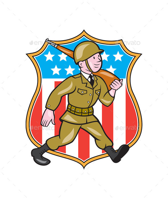 GraphicRiver World War Two Soldier American Cartoon Shield 10015027 GraphicRiver World War Two Soldier American Cartoon Shield 10015027