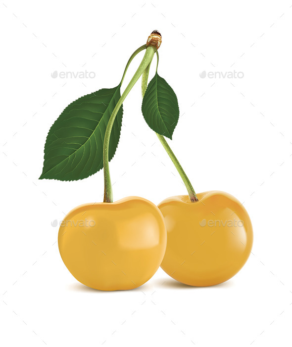 Yellow Cherry with Green Leaf (Food)