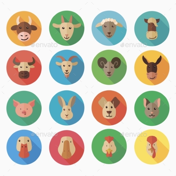 GraphicRiver Farm Animals Flat Icons with Long Shadow 10020281 GraphicRiver Farm Animals Flat Icons with Long Shadow 10020281