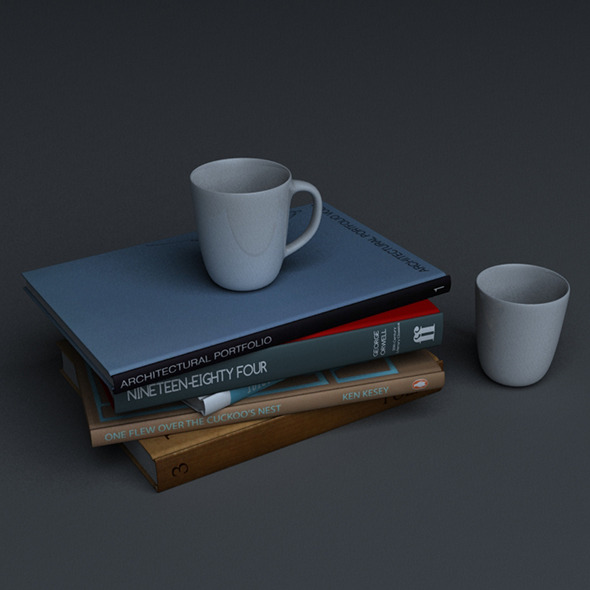 3DOcean Stack of books with two mugs 9953304 3DOcean Stack of books with two mugs 9953304