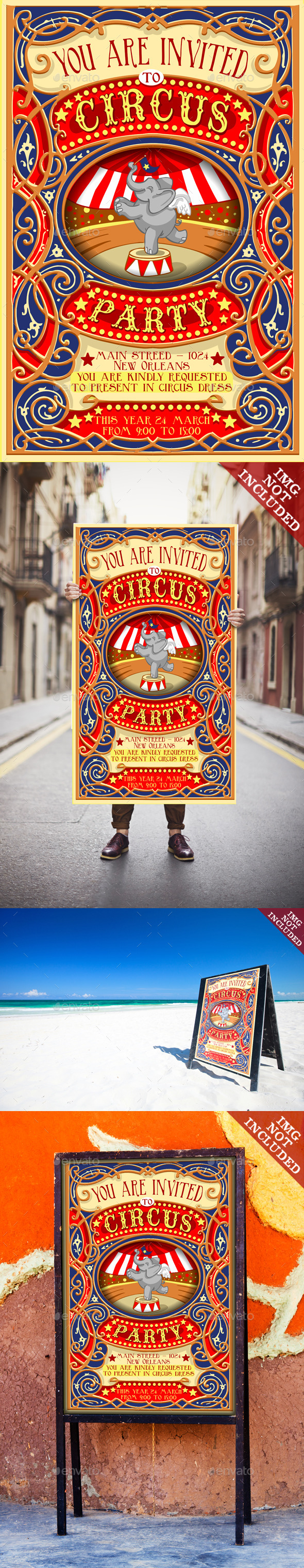 GraphicRiver Poster Invite for Circus Party with Elephant 10024833 GraphicRiver Poster Invite for Circus Party with Elephant 10024833