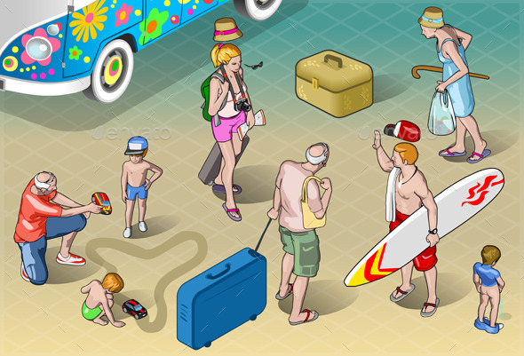 GraphicRiver Isometric Tourists Peoples Set in Vacation 10025136 GraphicRiver Isometric Tourists Peoples Set in Vacation 10025136