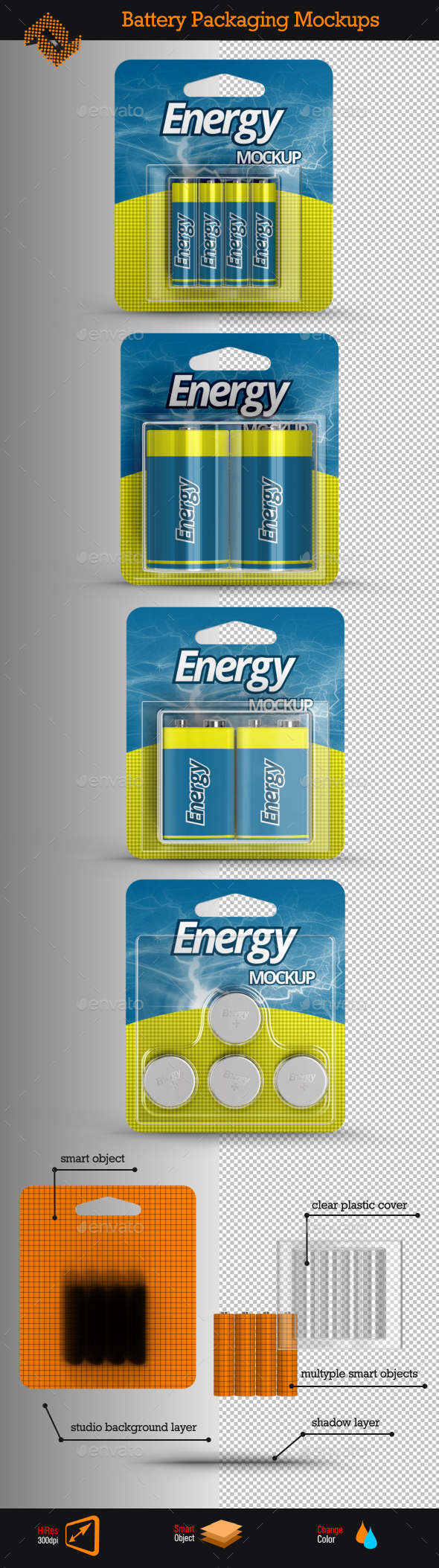 4 Battery Packaging Mockups
