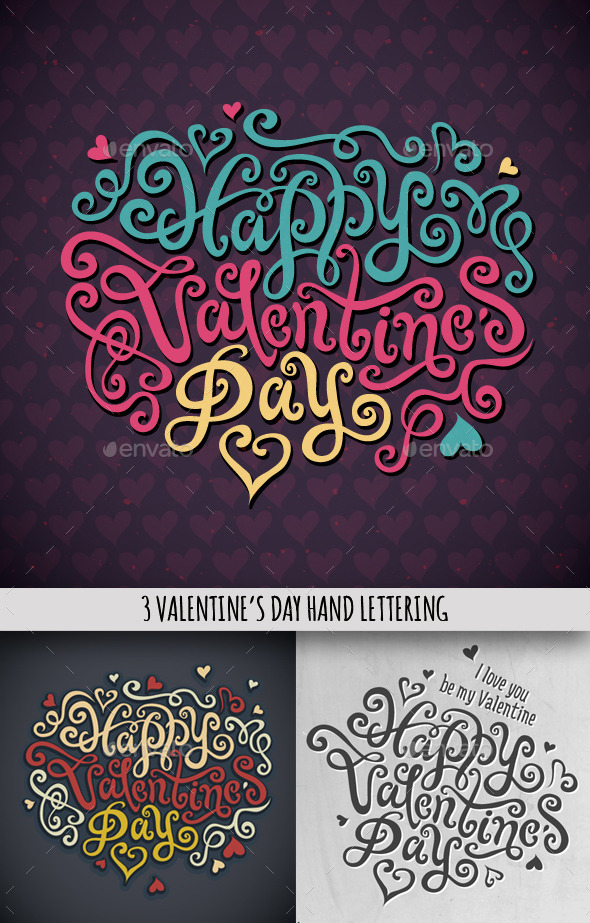 GraphicRiver 3 Happy Valentine s Day Hand Lettering 10029902 GraphicRiver 3 Happy Valentine s Day Hand Lettering 10029902