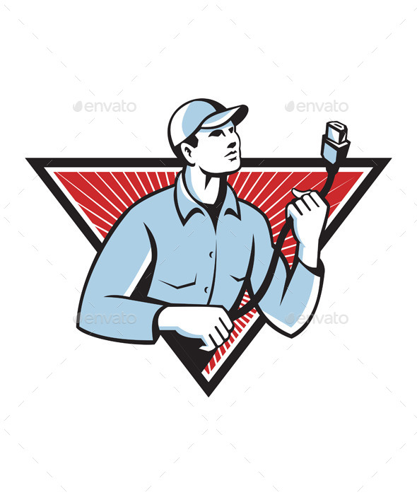 Worker Technician Holding an HDMI Cable Worker Technician Holding an HDMI Cable